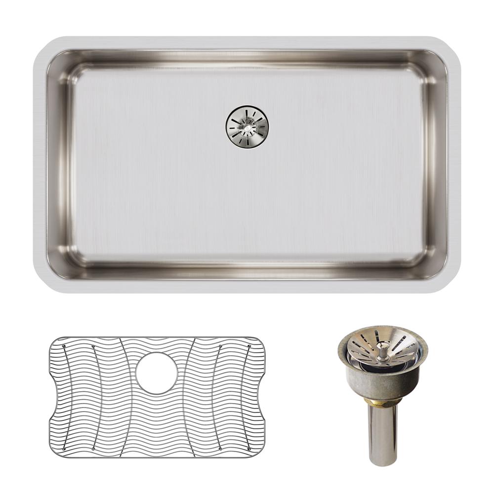 Elkay Lustertone Classic Stainless Steel 30-1/2" x 18-1/2" x 7-1/2" Single Bowl Undermount Sink Kit w/Perfect Drain ELUH2816PDBG