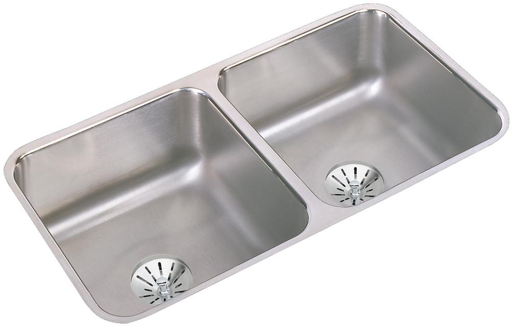 Elkay Lustertone Classic Stainless Steel, 31-3/4" x 16-1/2" x 7-1/2" Double Bowl Undermount Sink w/Perfect Drain ELUH3116PD