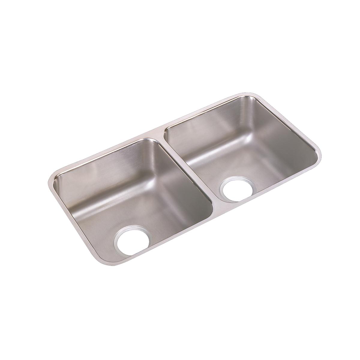 Elkay Lustertone Classic Stainless Steel 31-3/4" x 16-1/2" x 7-1/2", Equal Double Bowl Undermount Sink Kit ELUH3116DBG