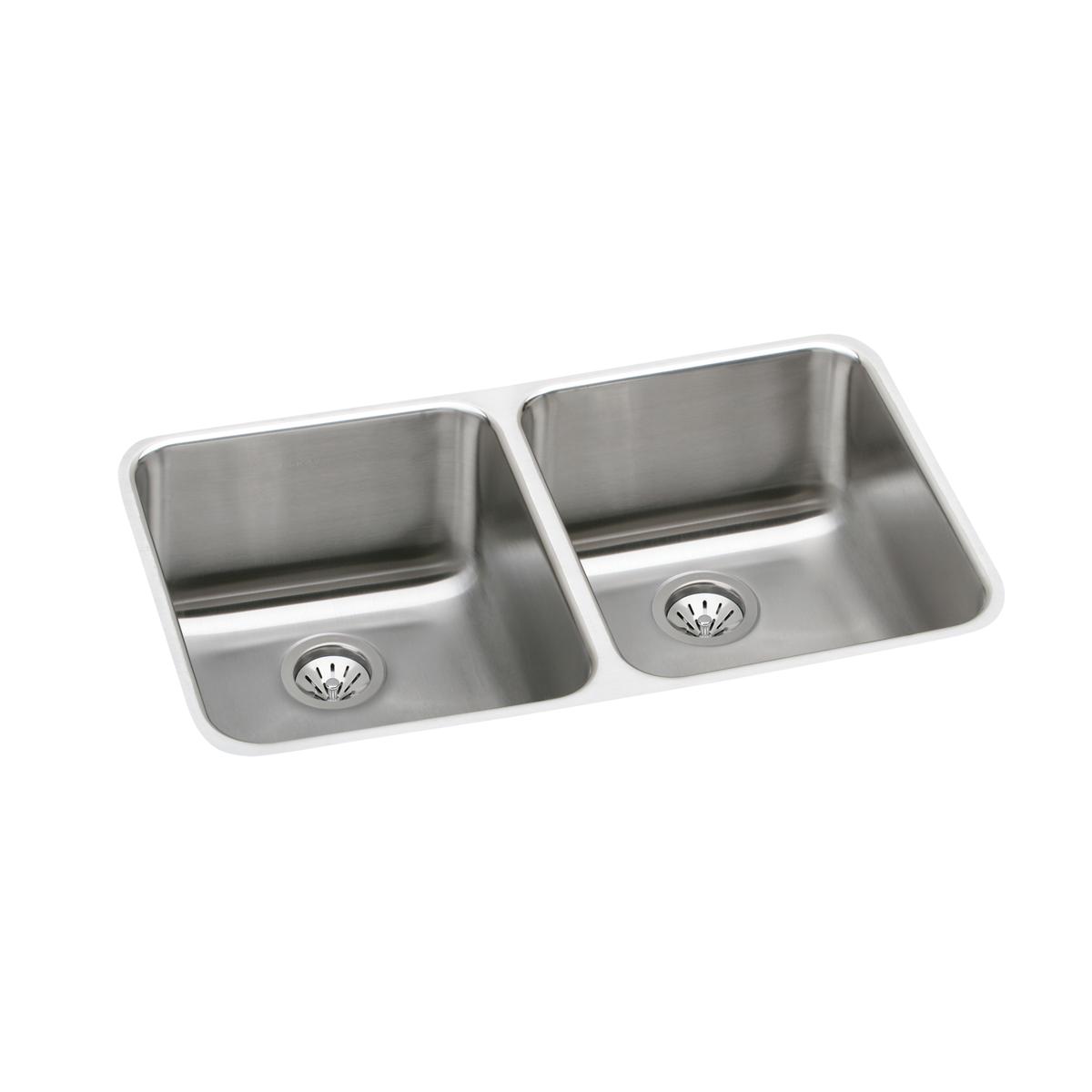 Elkay Lustertone Classic Stainless Steel 30-3/4" x 18-1/2" x 10", Equal Double Bowl Undermount Sink Kit ELUH311810DBG