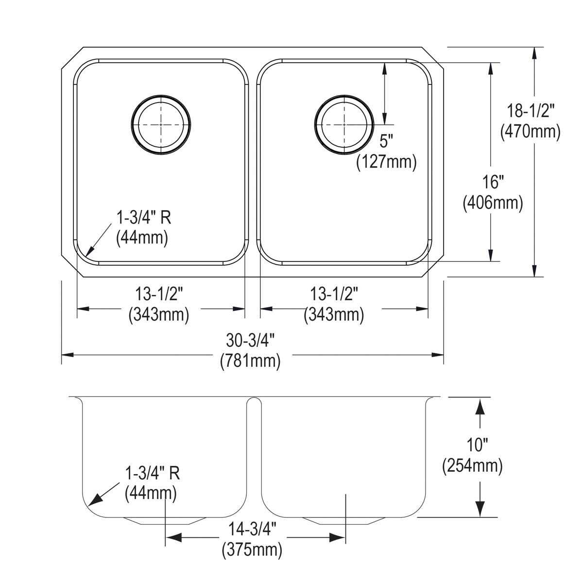 Elkay Lustertone Classic Stainless Steel 30-3/4" x 18-1/2" x 10", Equal Double Bowl Undermount Sink ELUH311810