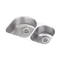 Elkay Lustertone Classic Stainless Steel 31-1/4" x 20" x 10", Offset 60/40 Double Bowl Undermount Sink Kit ELUH311910RDBG
