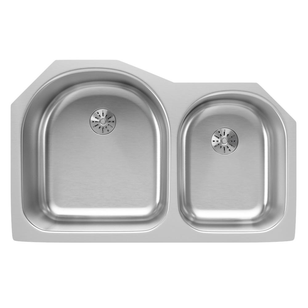 Elkay Lustertone Classic Stainless Steel 31-1/4" x 20" x 10" Offset 60/40 Double Undermount Sink w/Perfect Drain ELUH311910RPD