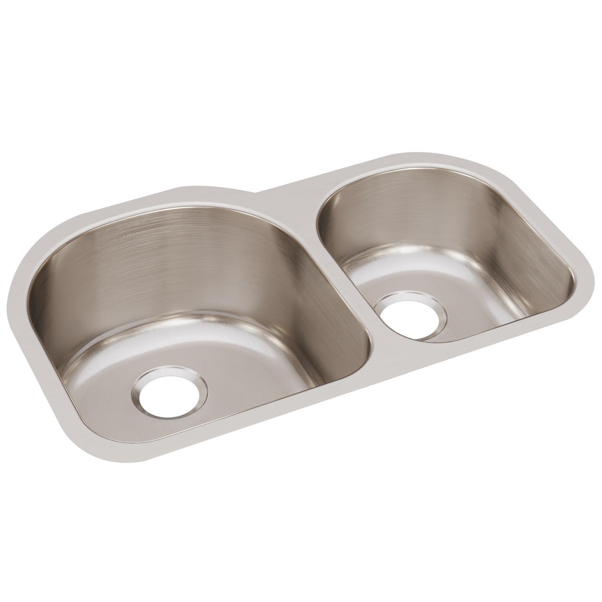 Elkay Lustertone Classic Stainless Steel 31-1/4" x 20" x 10", Offset 60/40 Double Bowl Undermount Sink ELUH311910R