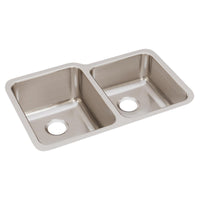 Elkay Lustertone Classic Stainless Steel 31-1/4" x 20-1/2" x 9-7/8", Offset Double Bowl Undermount Sink ELUH3120R