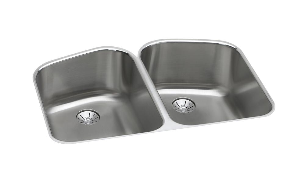 Elkay Lustertone Classic Stainless Steel 32-3/4" x 20-13/16" x 9" Double Bowl Undermount Sink w/Perfect Drain ELUH32229PD