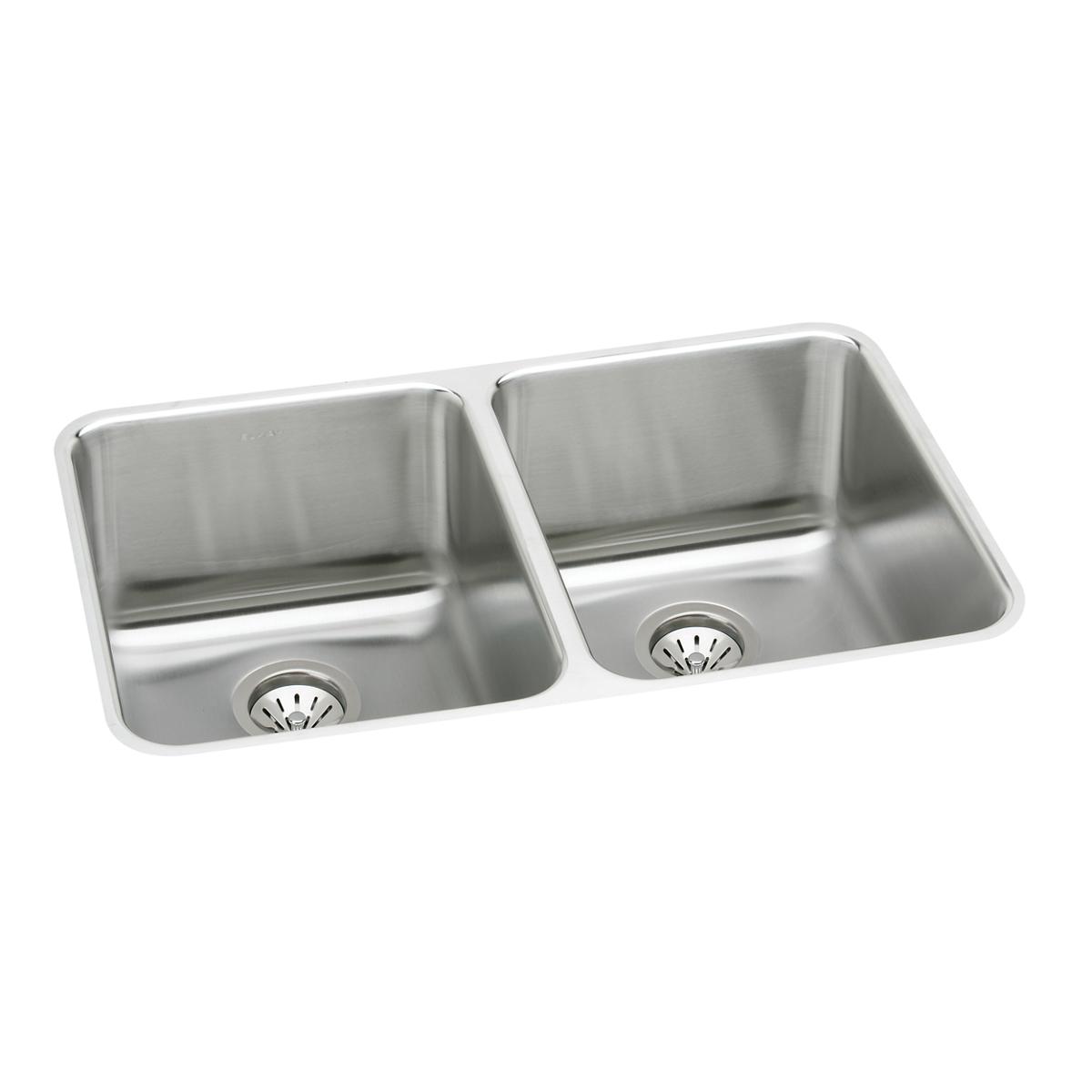 Elkay Lustertone Classic Stainless Steel 35-3/4" x 18-1/2" x 10", Equal Double Bowl Undermount Sink Kit ELUH361710DBG