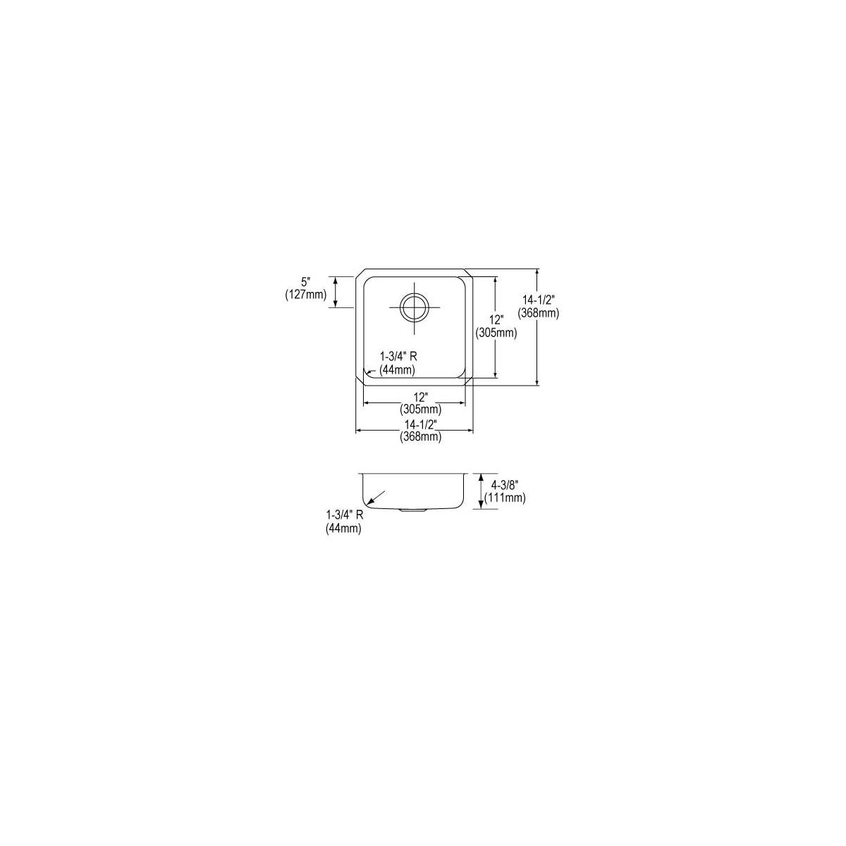 Elkay Lustertone Classic Stainless Steel, 14-1/2" x 14-1/2" x 4-3/8", Single Bowl Undermount ADA Sink ELUHAD121245