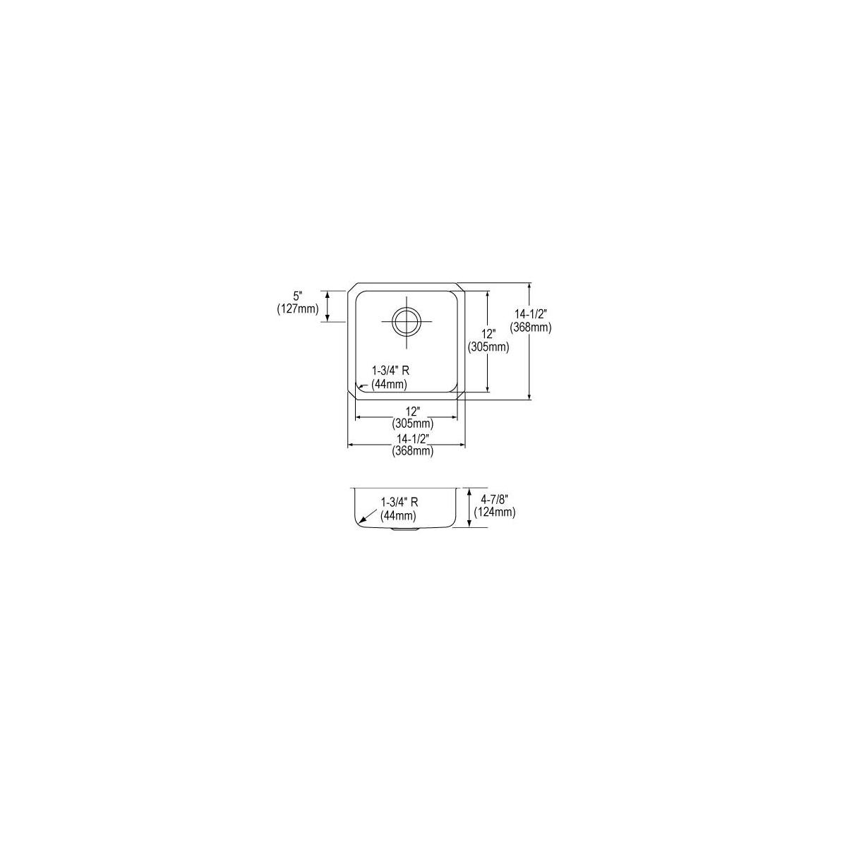 Elkay Lustertone Classic Stainless Steel 14-1/2" x 14-1/2" x 4-7/8", Single Bowl Undermount ADA Sink ELUHAD121250