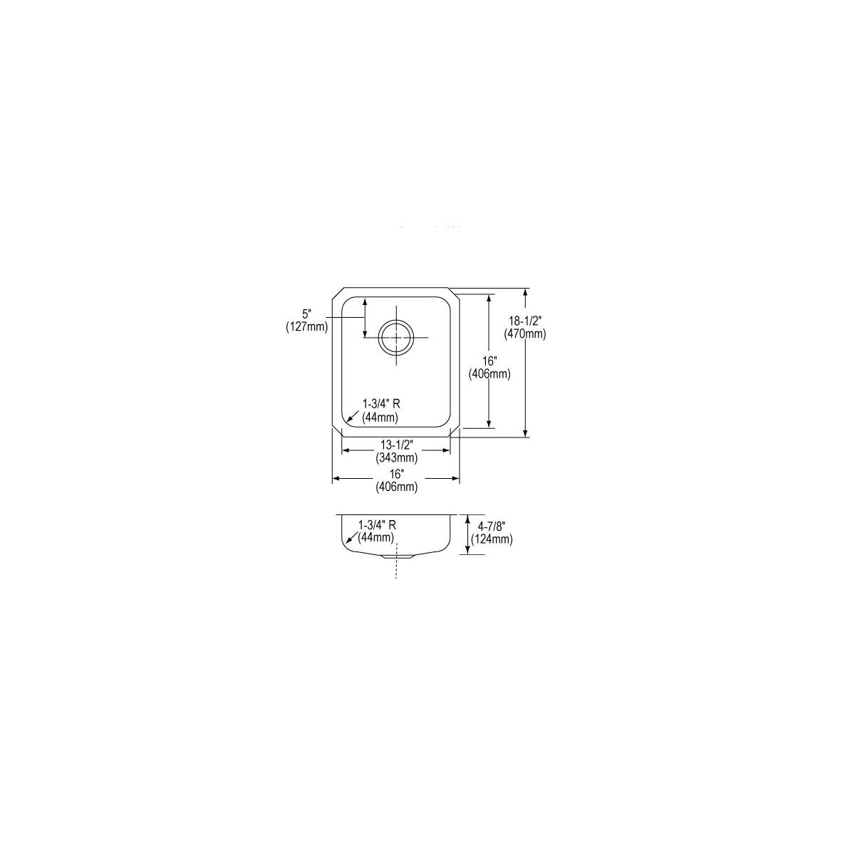 Elkay Lustertone Classic Stainless Steel 16" x 18-1/2" x 4-7/8", Single Bowl Undermount ADA Sink ELUHAD131650