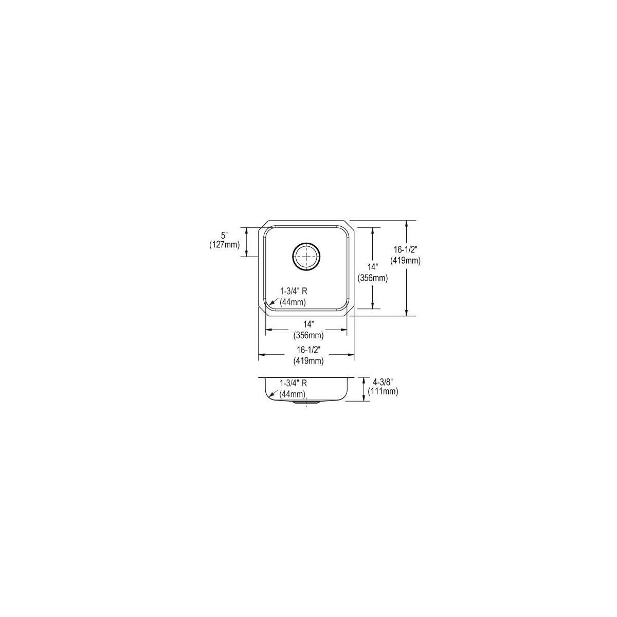 Elkay Lustertone Classic Stainless Steel 16-1/2" x 16-1/2" x 4-3/8", Single Bowl Undermount ADA Sink ELUHAD141445