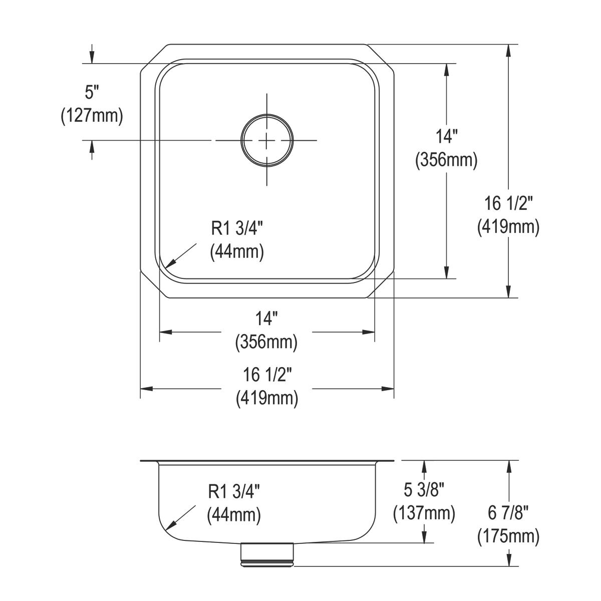 Elkay Lustertone Classic Stainless Steel, 16-1/2" x 16-1/2" x 5-3/8", Single Bowl Undermount ADA Sink w/Perfect Drain ELUHAD141455PD