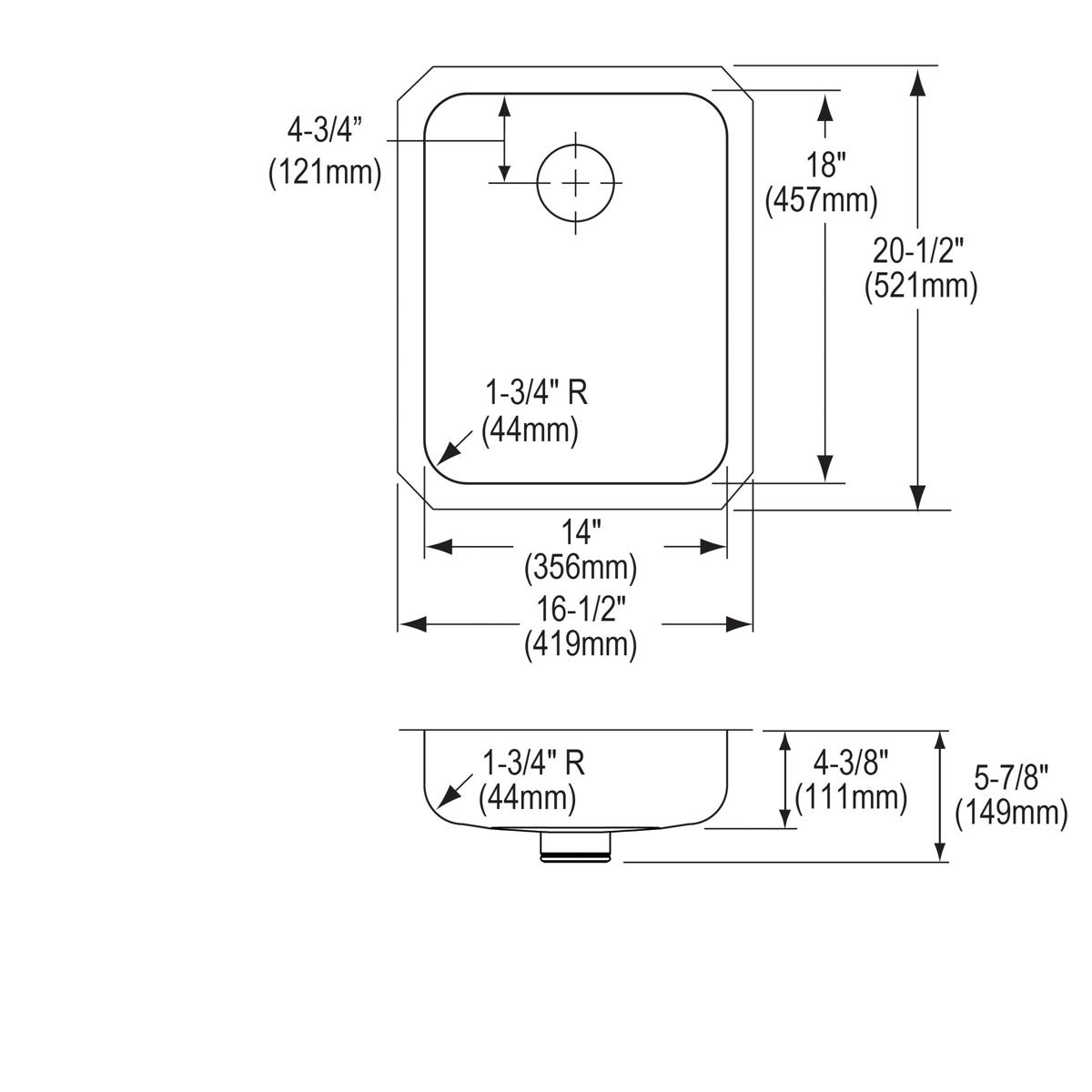 Elkay Lustertone Classic Stainless Steel 16-1/2" x 20-1/2" x 4-3/8", Single Bowl Undermount ADA Sink w/Perfect Drain ELUHAD141845PD