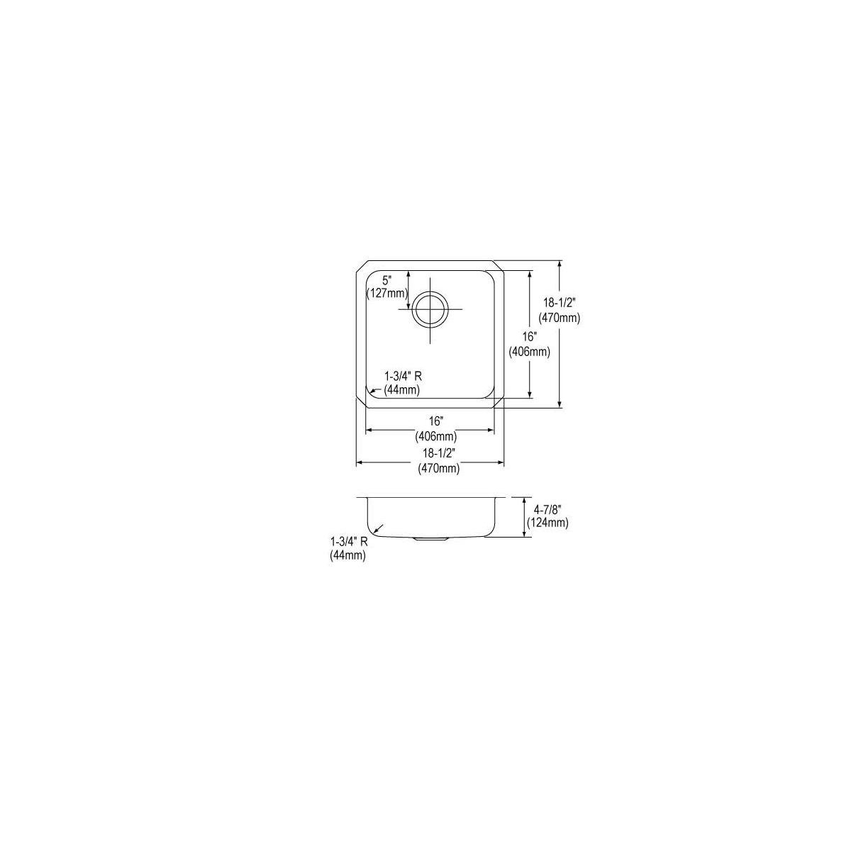 Elkay Lustertone Classic Stainless Steel, 18-1/2" x 18-1/2" x 4-7/8", Single Bowl Undermount ADA Sink ELUHAD161650
