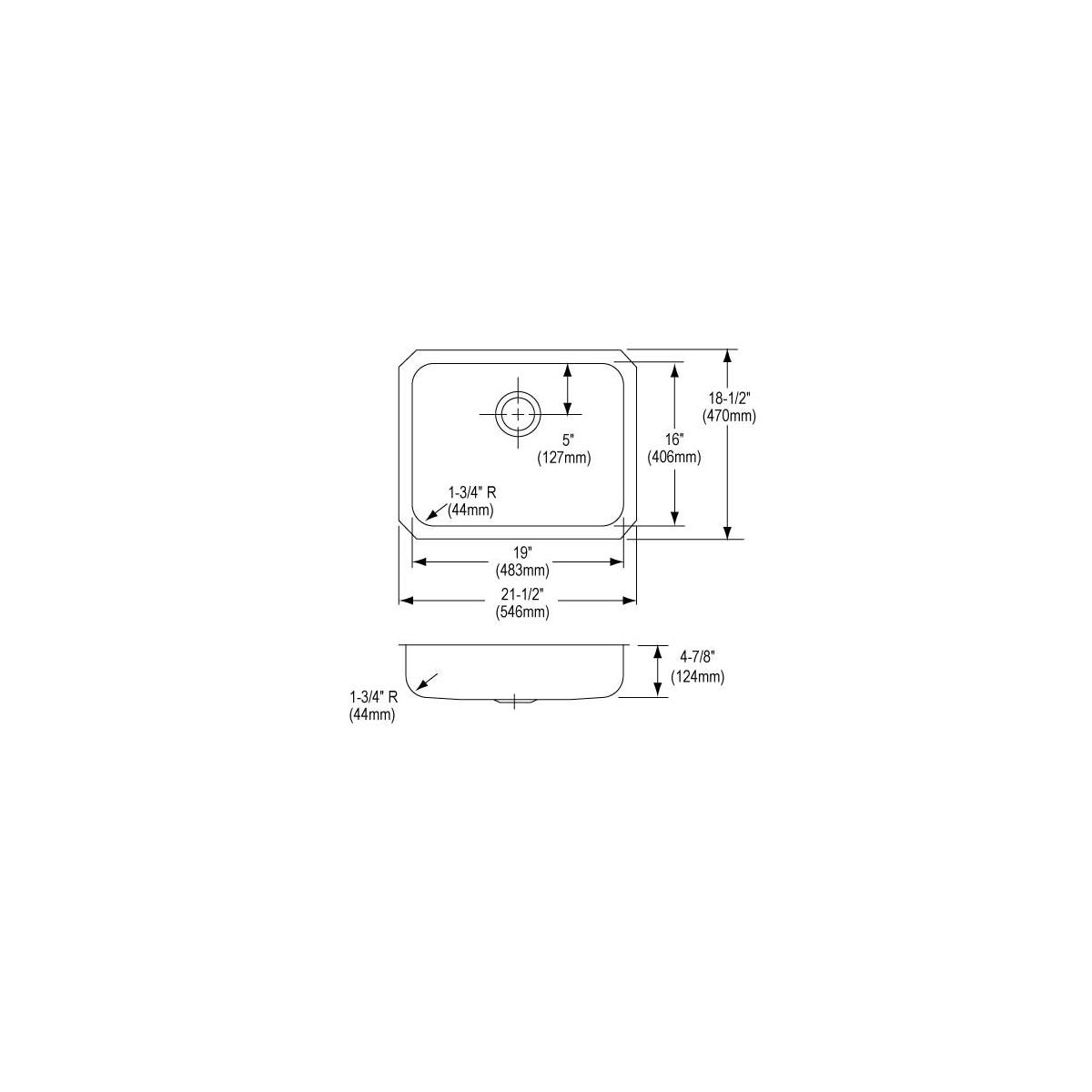 Elkay Lustertone Classic Stainless Steel 21-1/2" x 18-1/2" x 4-7/8", Single Bowl Undermount ADA Sink ELUHAD191650