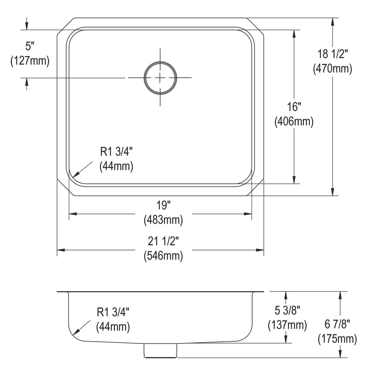 Elkay Lustertone Classic Stainless Steel 21-1/2" x 18-1/2" x 5-3/8", Single Bowl Undermount ADA Sink w/Perfect Drain ELUHAD191655PD