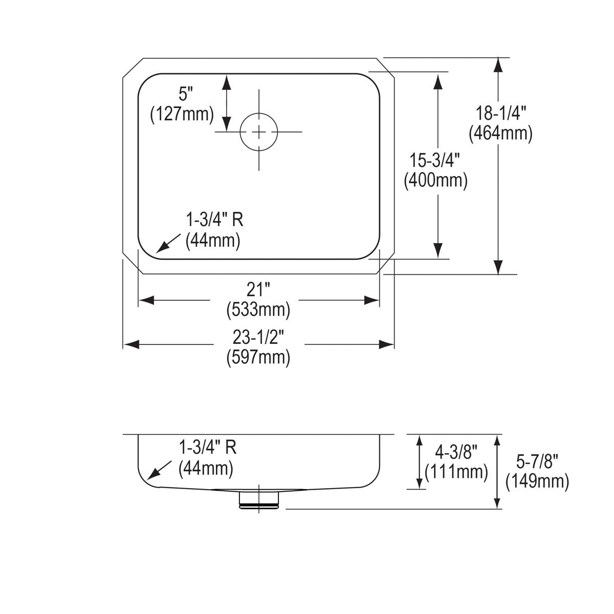 Elkay Lustertone Classic Stainless Steel, 23-1/2" x 18-1/4" x 4-3/8", Single Bowl Undermount ADA Sink w/Perfect Drain ELUHAD211545PD