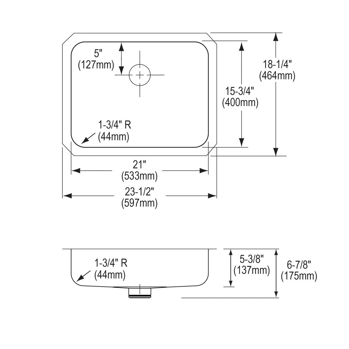Elkay Lustertone Classic Stainless Steel, 23-1/2" x 18-1/4" x 5-3/8", Single Bowl Undermount ADA Sink w/Perfect Drain ELUHAD211555PD