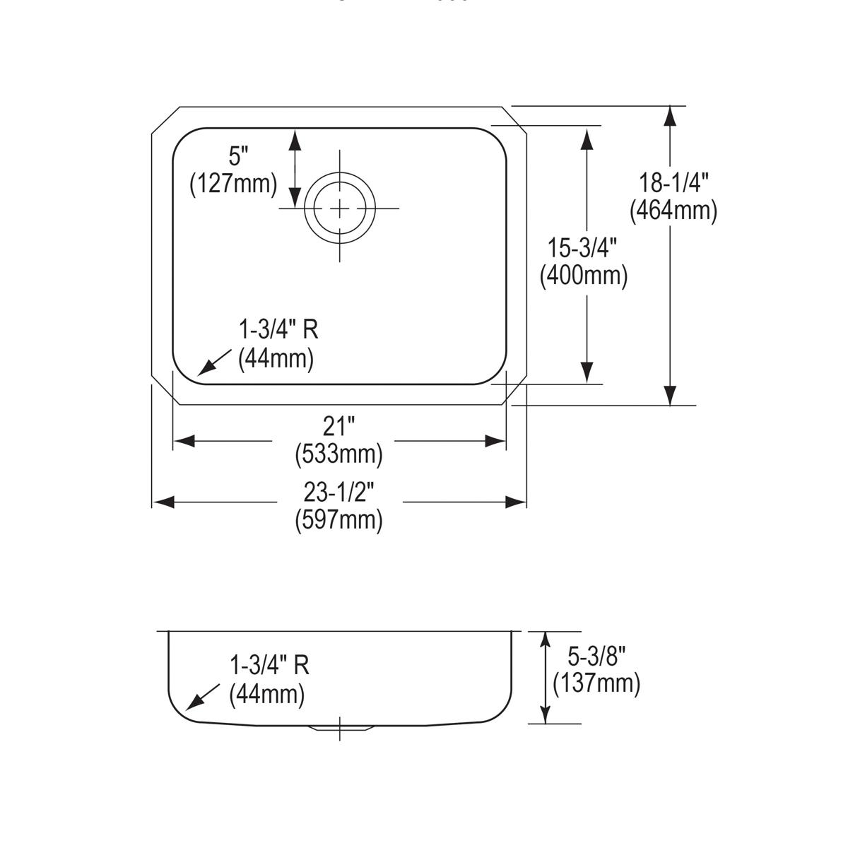 Elkay Lustertone Classic Stainless Steel, 23-1/2" x 18-1/4" x 5-3/8", Single Bowl Undermount ADA Sink ELUHAD211555