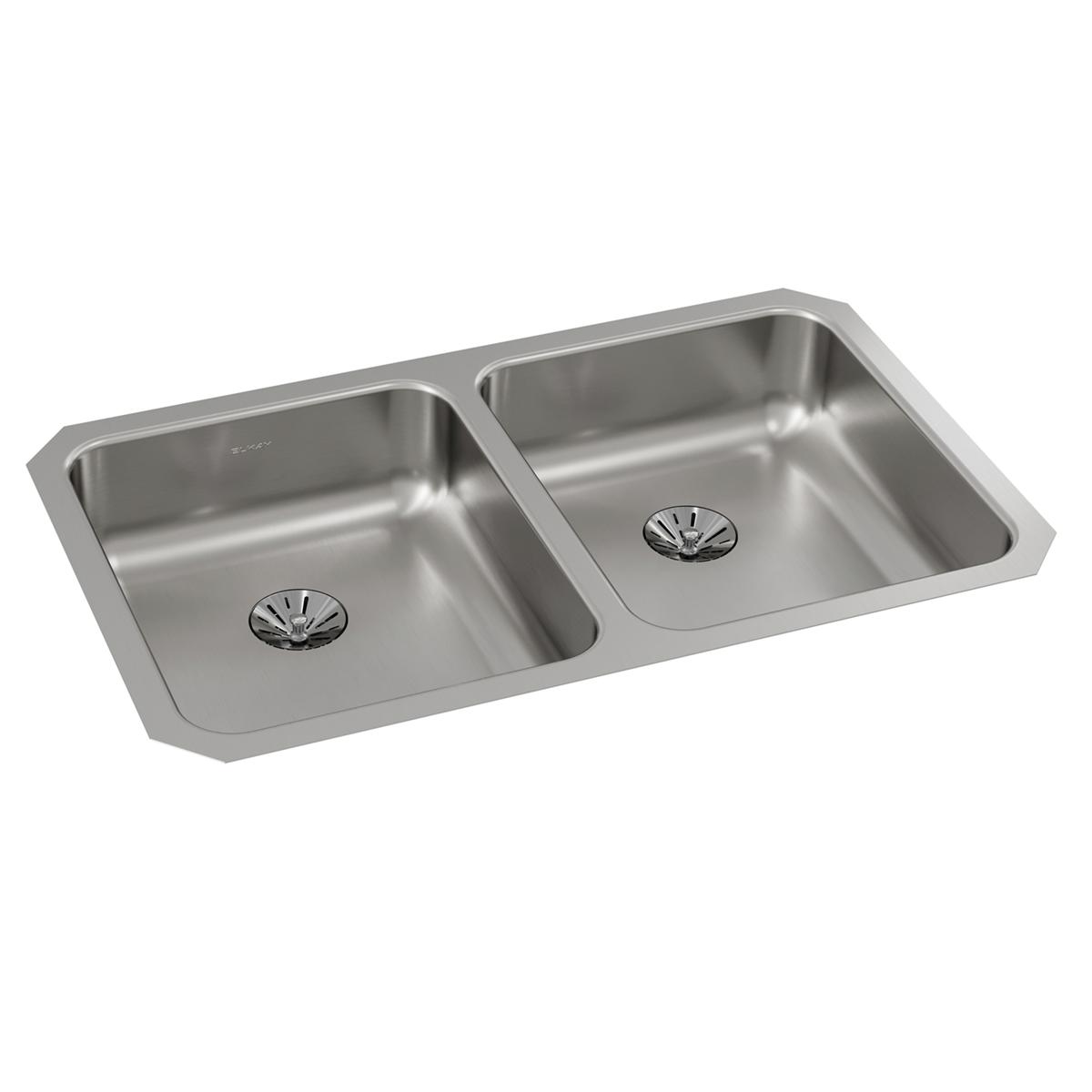 Elkay Lustertone Classic Stainless Steel, 30-3/4" x 18-1/2" x 5-3/8", Double Bowl Undermount ADA Sink w/Perfect Drain ELUHAD311855PD