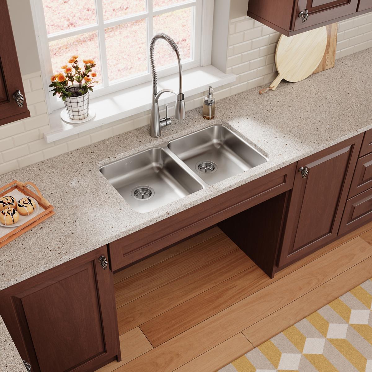Elkay Lustertone Classic Stainless Steel 30-3/4" x 18-1/2" x 5-3/8", Equal Double Bowl Undermount ADA Sink ELUHAD311855