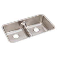 Elkay Lustertone Classic Stainless Steel 32-1/16" x 18-1/2" x 8", Equal Double Bowl Undermount Sink with Aqua Divide ELUHAQD3218