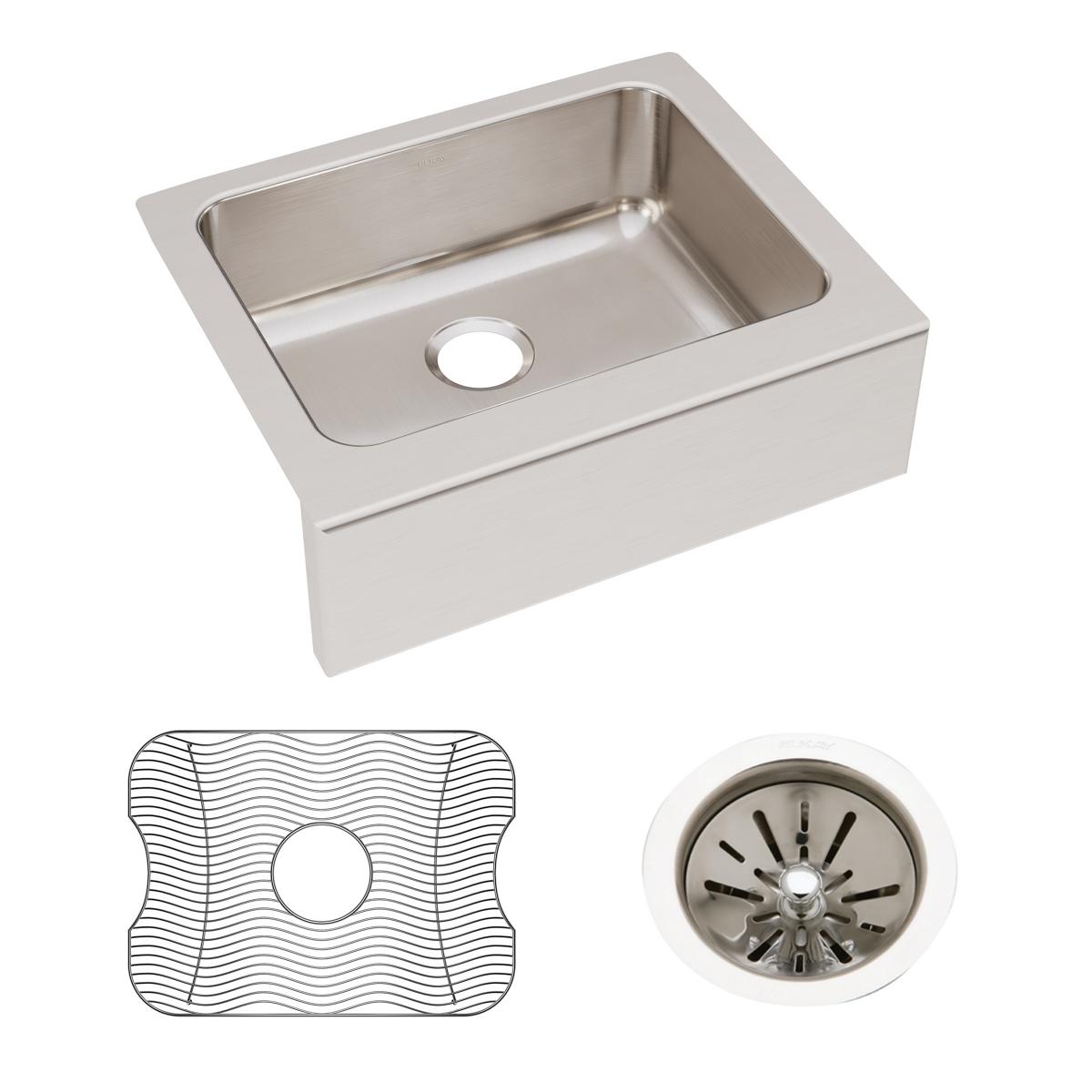 Elkay Lustertone Classic Stainless Steel 25" x 20-1/2" x 7-7/8", Single Bowl Farmhouse Sink Kit ELUHF2520DBG