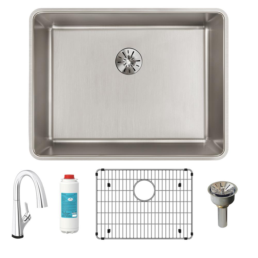 Elkay Lustertone Iconix 16 Gauge Stainless Steel 23-1/2" x 18-1/4" x 9" Single Bowl Undermount Sink Kit with Filtered Faucet with Perfect Drain ELUHH2115TPDFLC