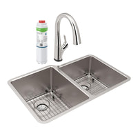Elkay Lustertone Iconix 16 Ga Stainless Steel 31-1/4" x 20-1/2" x 9" Offset 60/40 Bowl Umt Sink Kit w/Perfect Drain&Fltr Fct ELUHH3120RTPFLC