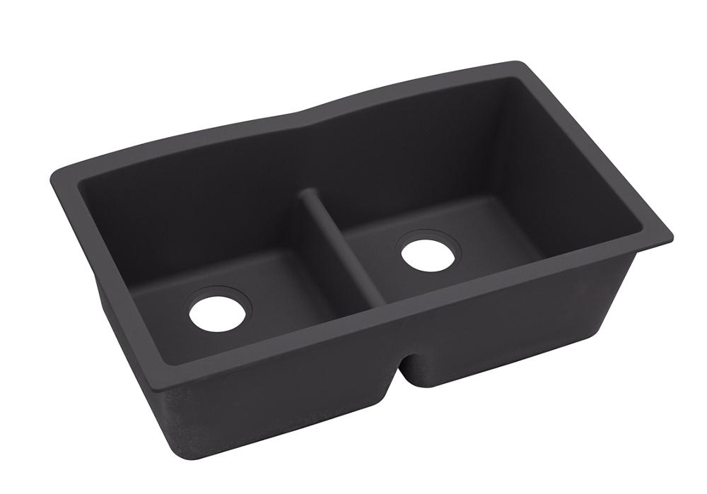 Elkay Quartz Luxe 33" x 19" x 10" Equal Double Bowl Undermount Sink with Aqua Divide Caviar ELXDULB3322CA0