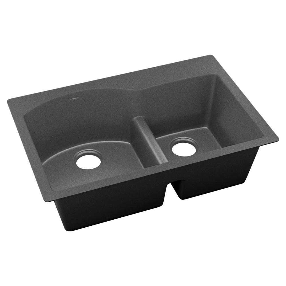 Elkay Quartz Luxe 33" x 22" x 10" Offset 60/40 Double Bowl Drop-in Sink with Aqua Divide Charcoal ELXH3322RCH0