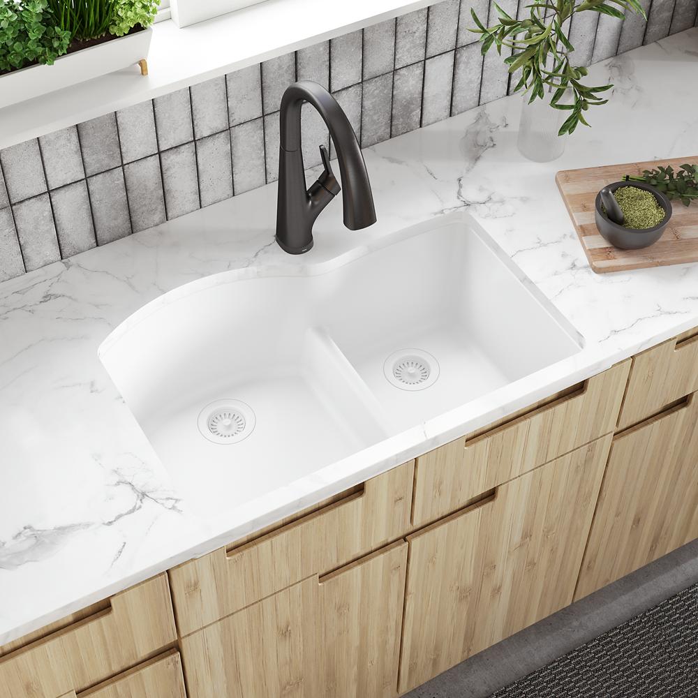 Elkay Quartz Luxe 33" x 22" x 10" Offset 60/40 Double Bowl Undermount Sink with Aqua Divide Arctic Fox ELXHU3322RFX0