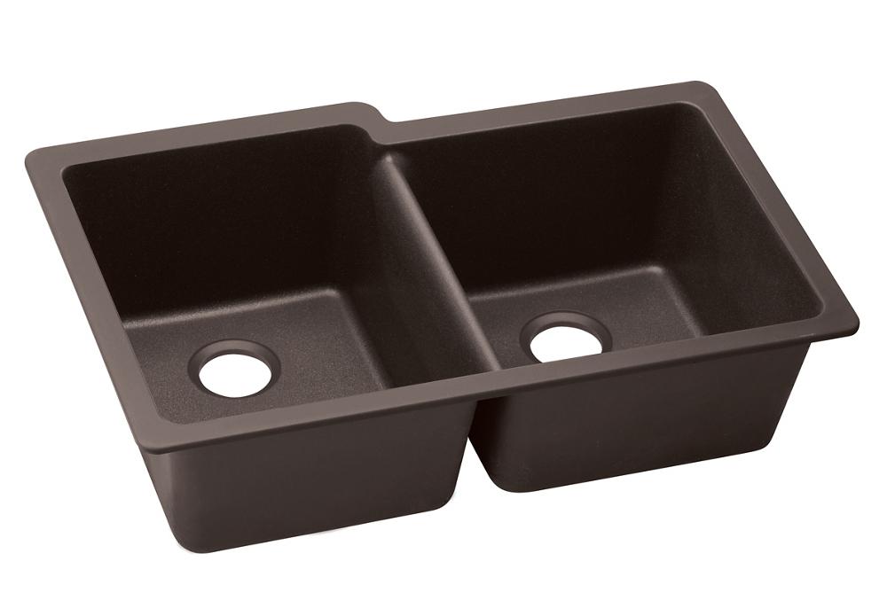 Elkay Quartz Luxe 33" x 20-1/2" x 9-1/2" Offset Double Bowl Undermount Sink Chestnut ELXU250RCN0