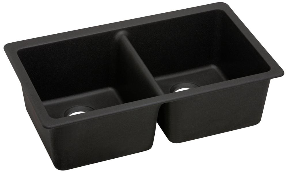 Elkay Quartz Luxe 33" x 18-1/2" x 9-1/2" Equal Double Bowl Undermount Sink Caviar ELXU3322CA0