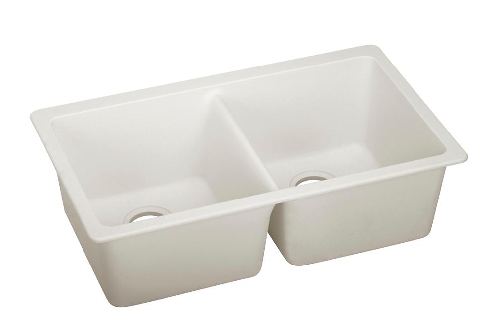 Elkay Quartz Luxe 33" x 18-1/2" x 9-1/2" Equal Double Bowl Undermount Sink Ricotta ELXU3322RT0