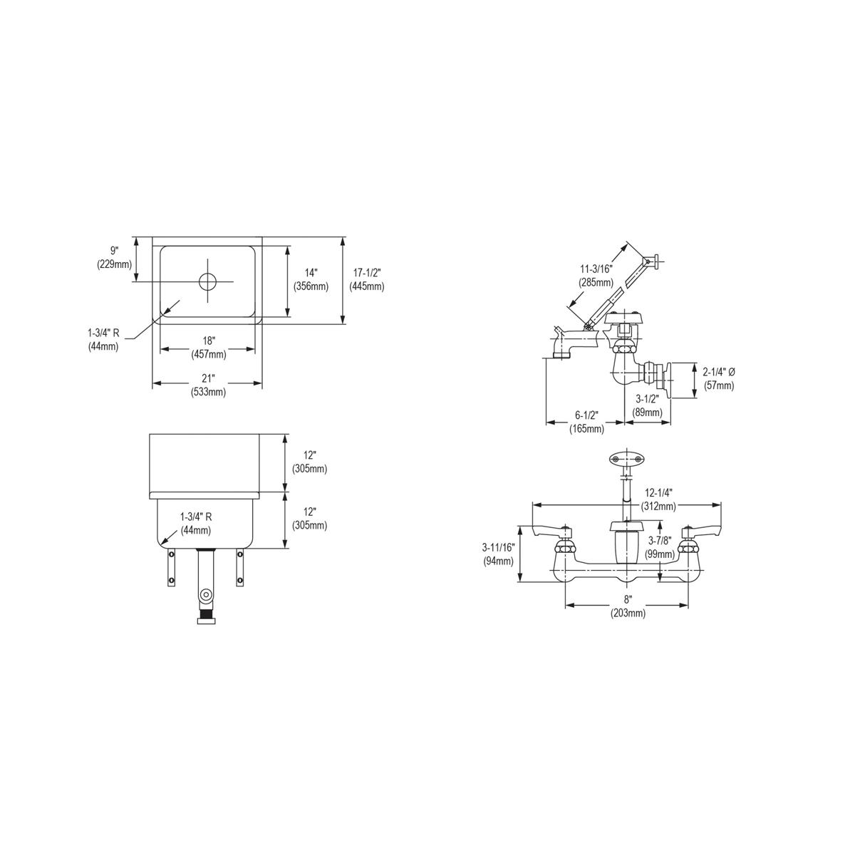 Elkay Stainless Steel 21" x 17-1/2" x 12, Wall Hung Service Sink Kit ESSW2118C