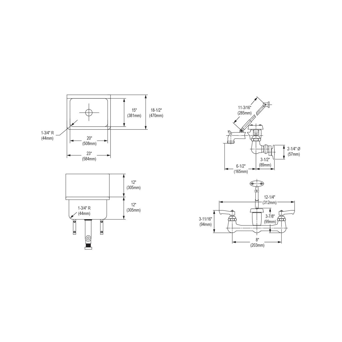 Elkay Stainless Steel 23" x 18-1/2" x 12, Wall Hung Service Sink Kit ESSW2319C