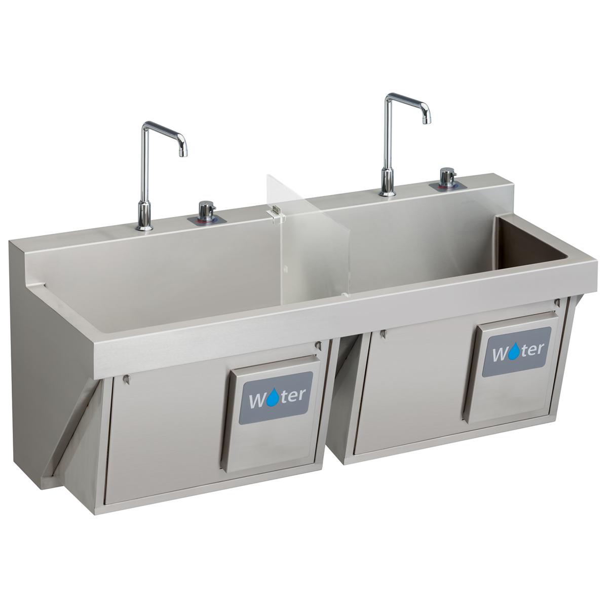Elkay Stainless Steel 60" x 23" x 26", Wall Hung Double Station Surgeon Scrub Sink Kit EWSF26026KWC