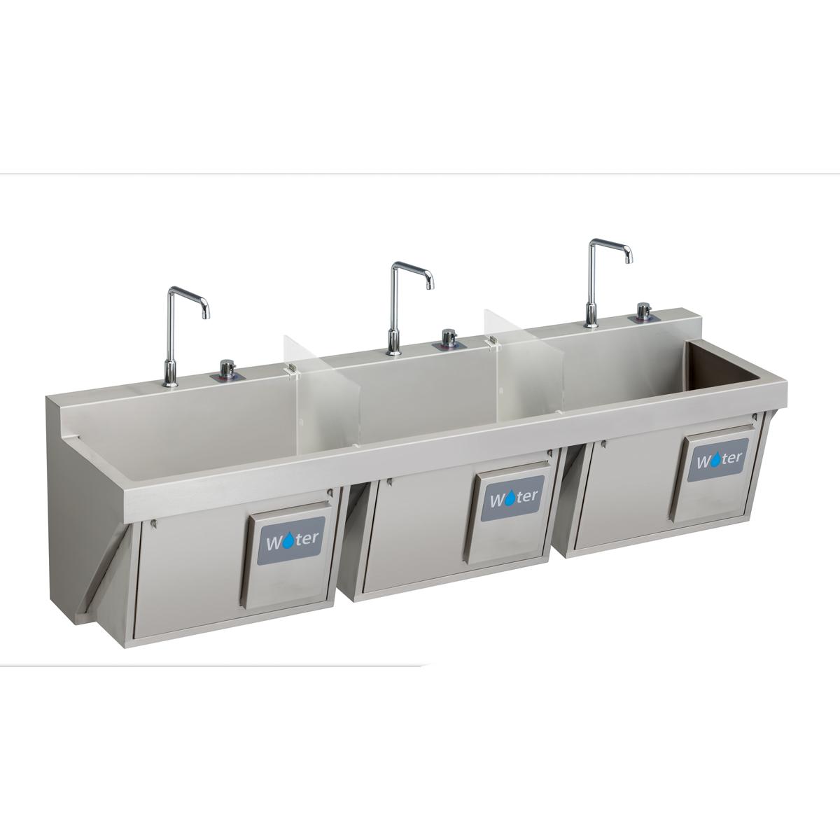Elkay Stainless Steel 90" x 23" x 26", Wall Hung Triple Station Surgeon Scrub Sink Kit EWSF39026KWC