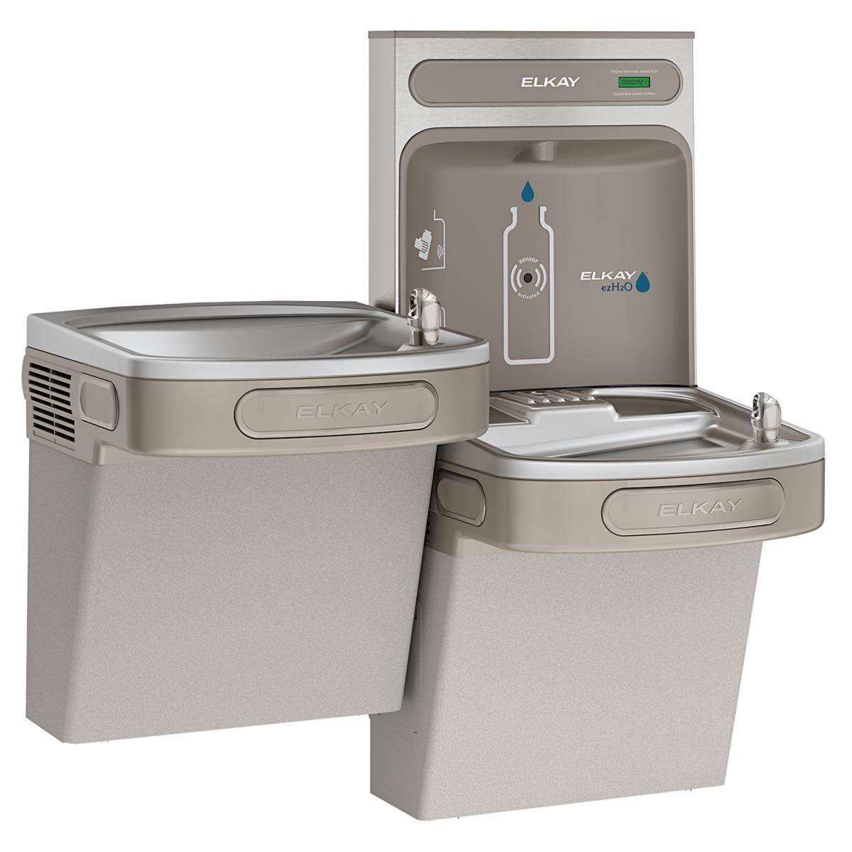 Elkay ezH2O Bottle Filling Station & Versatile Bi-Level ADA Vandal-Resistant Cooler, Non-Filtered Non-Refrigerated Light Gray EZSTLDDWSVRLK