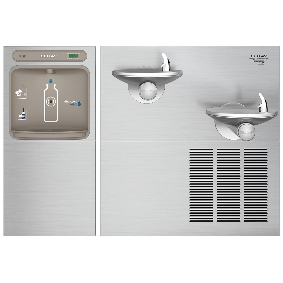 Elkay ezH2O Bottle Filling Station & SwirlFlo Bi-Level Fountain, High Efficiency Non-Filtered Refrigerated Stainless EZWS-SFGRN28K