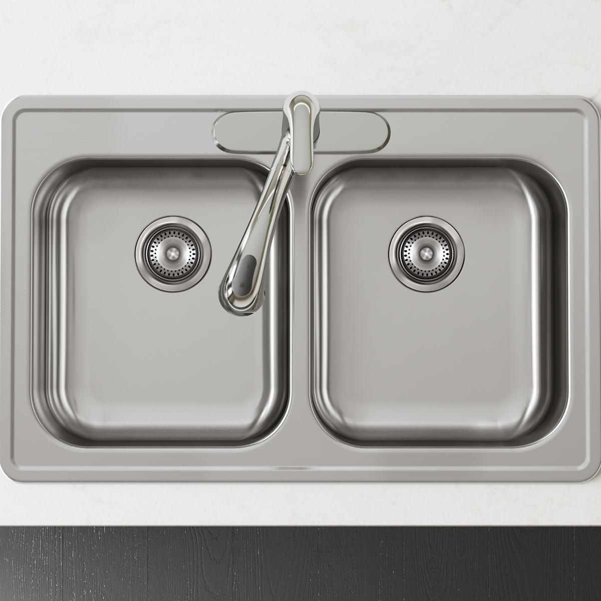 Elkay Dayton Stainless Steel 33" x 21-1/4" x 5-3/8", 3-Hole Equal Double Bowl Drop-in Sink GE233213