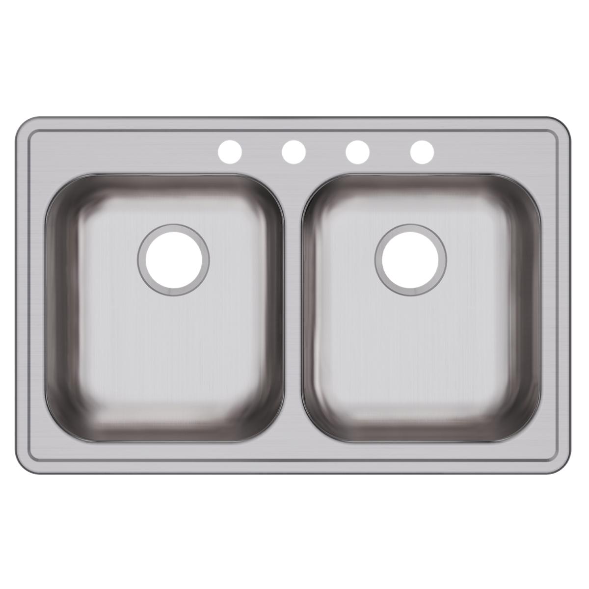 Elkay Dayton Stainless Steel 33" x 21-1/4" x 5-3/8", 4-Hole Equal Double Bowl Drop-in Sink GE233214