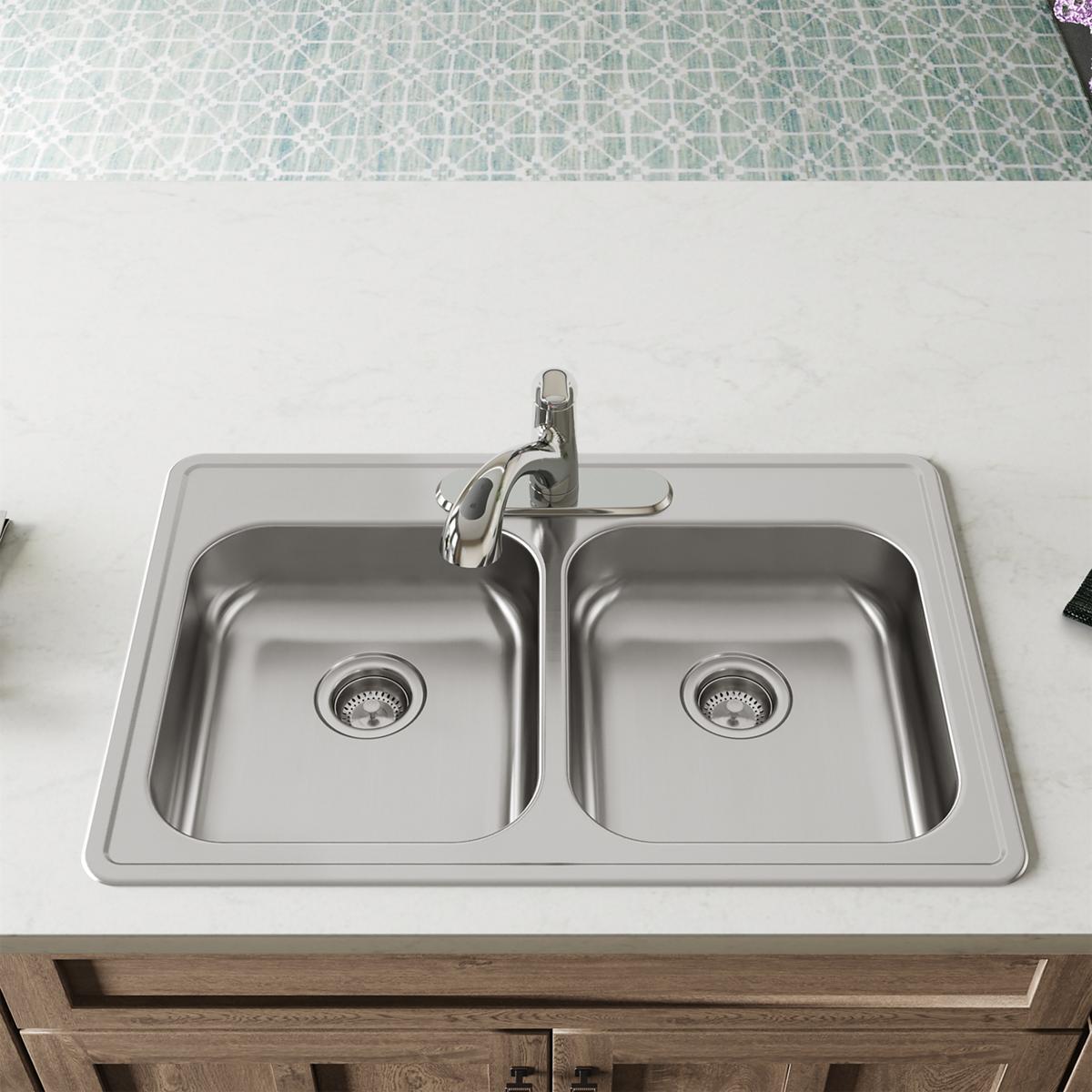 Elkay Dayton Stainless Steel 33" x 22" x 5-3/8", 3-Hole Equal Double Bowl Drop-in Sink GE233223