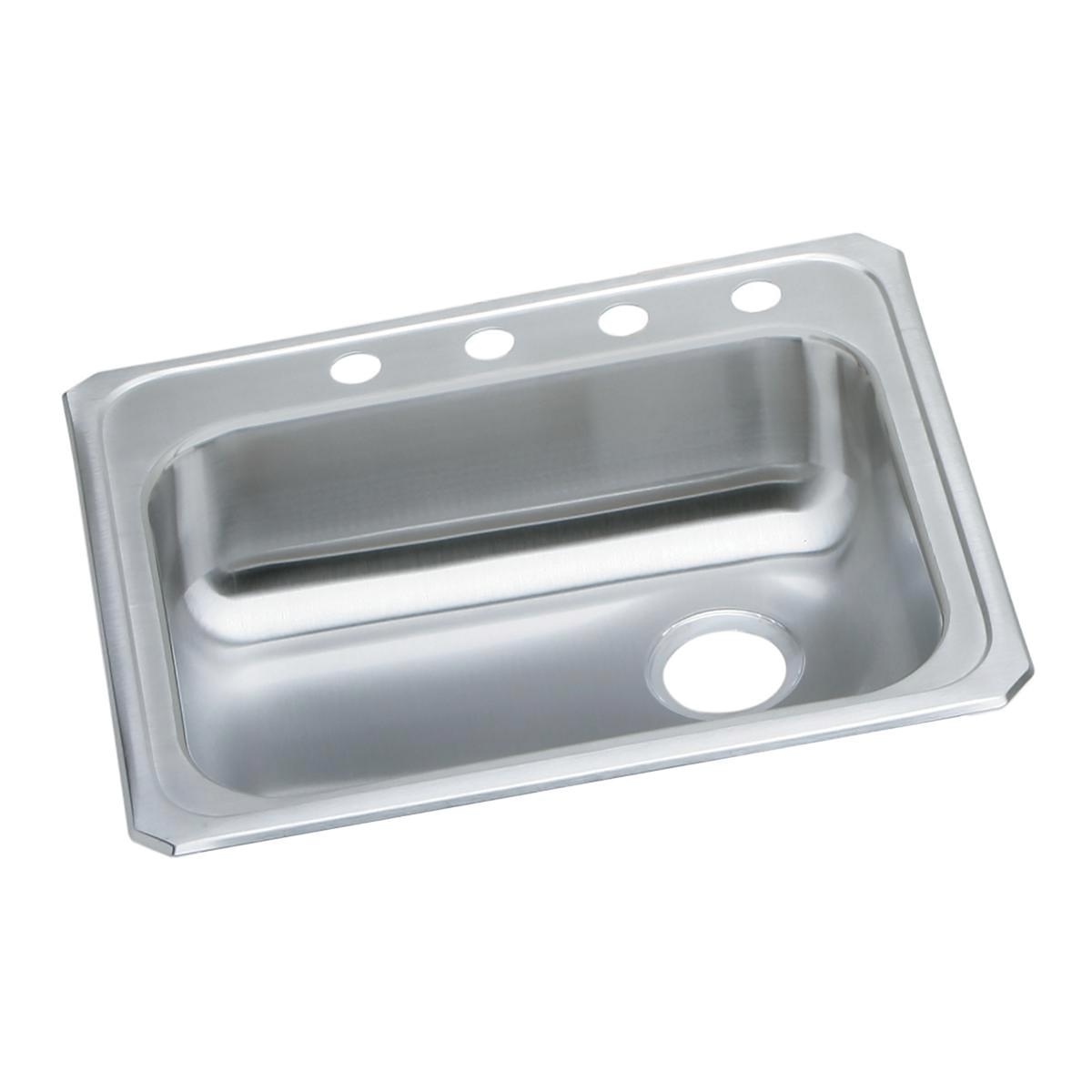 Elkay Celebrity Stainless Steel 25" x 21-1/4" x 5-3/8", 4-Hole Single Bowl Drop-in Sink with Right Drain GECR2521R4