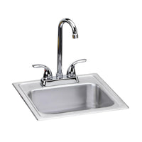 Elkay Dayton Stainless Steel 15" x 15" x 6", 2-Hole Single Bowl Drop-in Bar Sink + Faucet Kit DSEP1515C