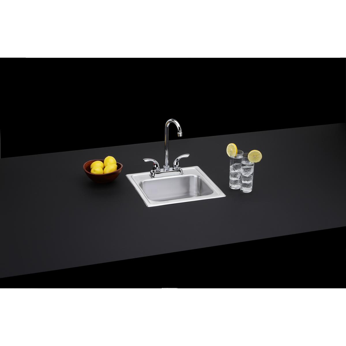 Elkay Dayton Stainless Steel 15" x 15" x 6", 2-Hole Single Bowl Drop-in Bar Sink + Faucet Kit DSEP1515C