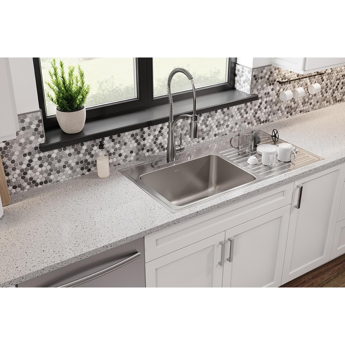 Elkay Lustertone Classic Stainless Steel 43" x 22" x 10", Single Bowl Drop-in Sink with Drainboard ILGR4322L3