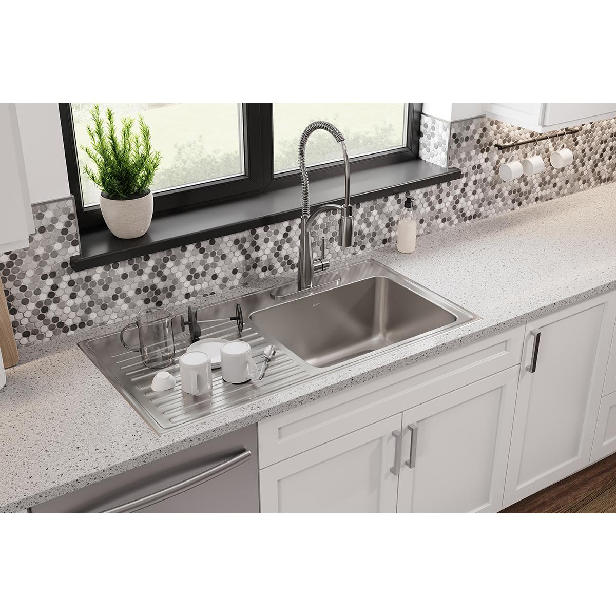 Elkay Lustertone Classic Stainless Steel 43" x 22" x 10", Single Bowl Drop-in Sink with Drainboard ILGR4322R3