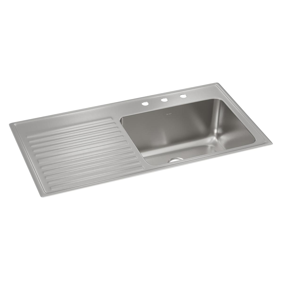 Elkay Lustertone Classic Stainless Steel 43" x 22" x 10", Single Bowl Drop-in Sink with Drainboard ILGR4322R3